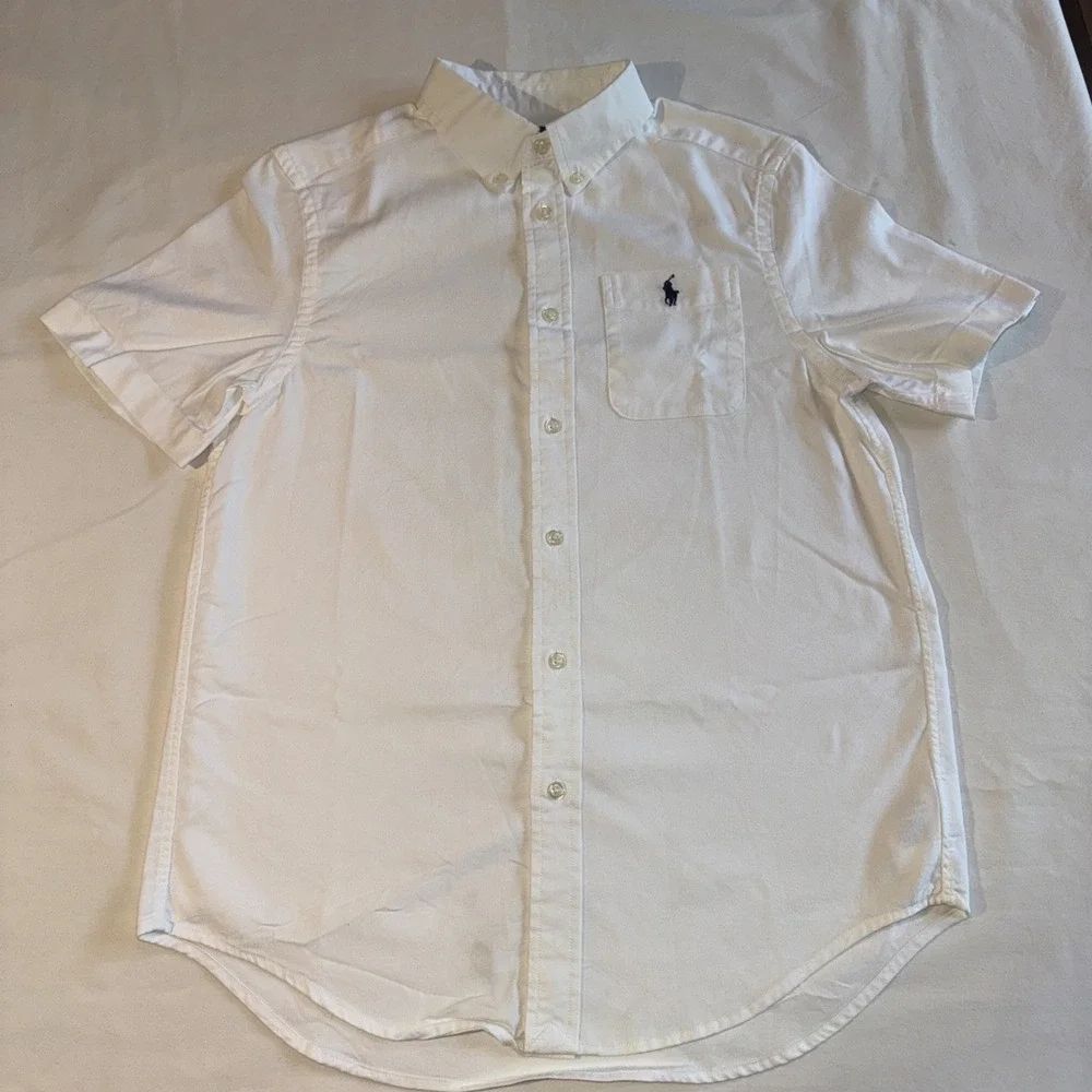 Ralph Lauren Boys Shirt Lot L 14-16 White SS & XL 18-20 Plaid Blue Orange LS